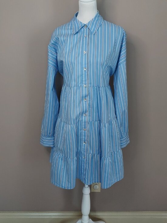 Tuckernuck Pomander Place Blue Stripe Tiered Cara Shirt Dress Size Medium - Picture 5 of 11